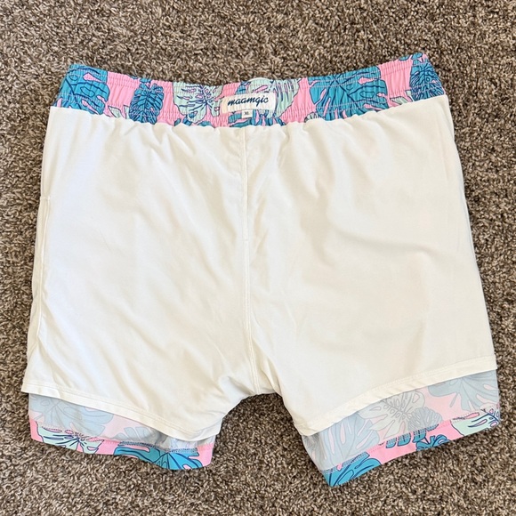 Tropical Leaf Print Swim Trunks/Shorts Pink/Blue Lined 5” Inseam Zipper Pockets - Picture 5 of 6